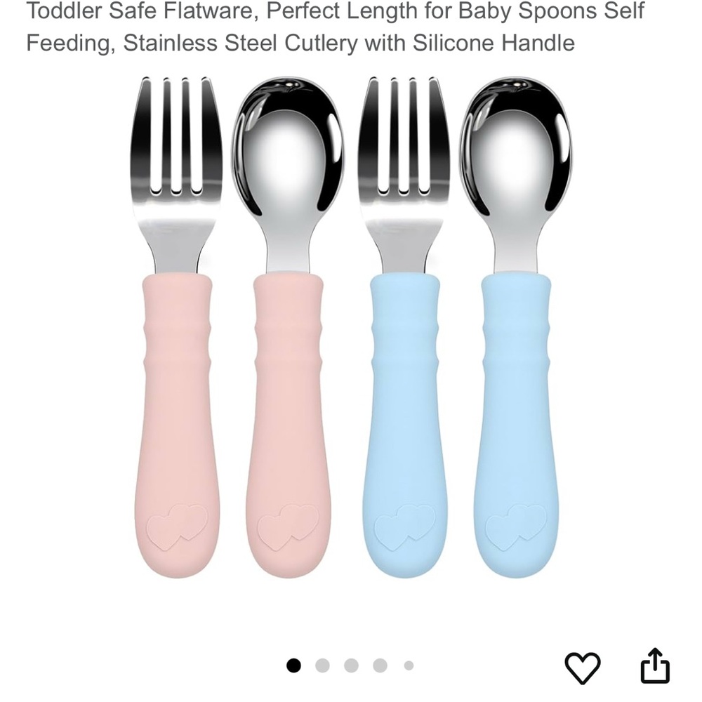 Silicone Handle Kids Fork and Spoon Set - Pink and Blue‎